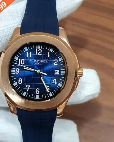 Patek Philippe Aquanaut, likely a rose gold model similar to the 5269R-001 featuring a blue dial and