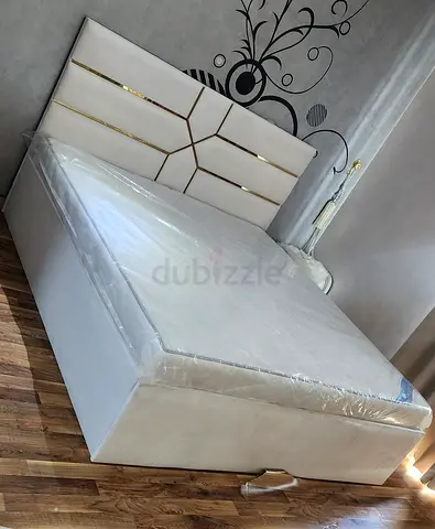New Modern White Queen size Upholstered Double Bed with Storage and mattress