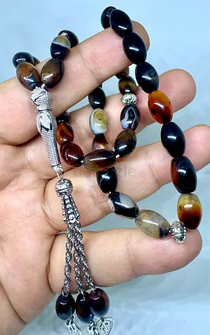 Handmade Multi-Colored Agate Tasbih / Prayer Beads with Silver Tassel