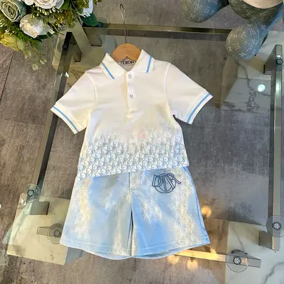White & Light Blue Dior Kids Polo Shirt and Shorts Set - Size Noted on Tag to yrs to 10 yrs availabl