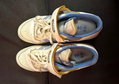 White and Light Blue Adidas mens' Sneakers, Size 45, Good Used Condition