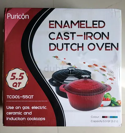 Puricon 5.5 QT Enameled Cast-Iron Dutch Oven - Red
