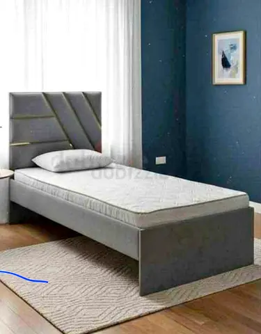 New Single grey upholstered bed frame with headboard and Mattress