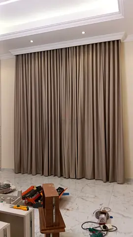 Beige Floor-Length Fabric Curtains with Pelmet – Ready to Install