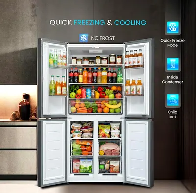Large 4-Door No Frost Refrigerator - Quick Freeze & Cooling (Shown Stock Photo)