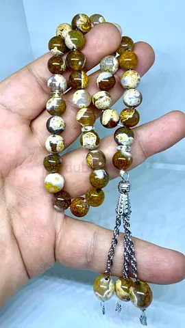 Handmade brown and white agate prayer beads with tassel - 33 beads