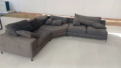 Large L-shaped Gray Fabric Sofa with Cushions - Good Condition