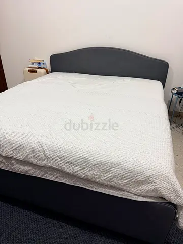 Queen fabric upholstered bed frame with headboard - dark grey with 4 drawers