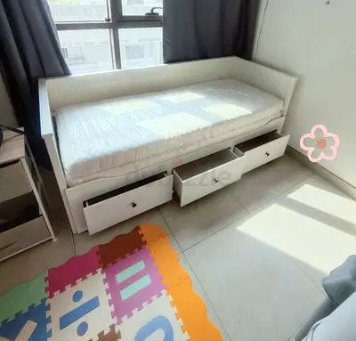 IKEA Hamnes day bed with 3 big storage drawers underneath and with 2 IKEA mattresses