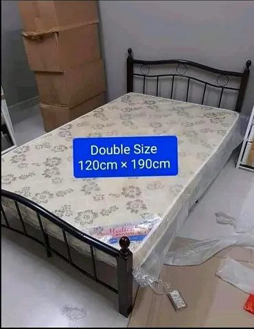 Double Metal Bed Frame with Mattress - 120cm x 190cm