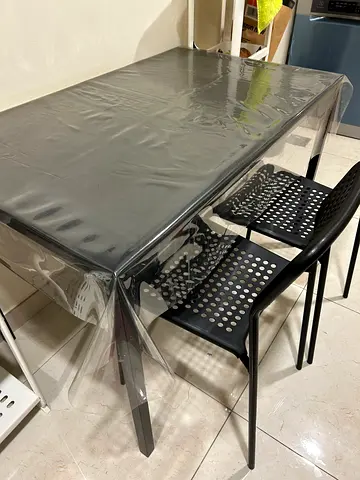Wood Dining Table with 2 Black Chairs - Excellent Condition