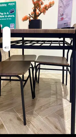 Compact dining table with 4 matching stools - metal frame, wood finish from PanHome