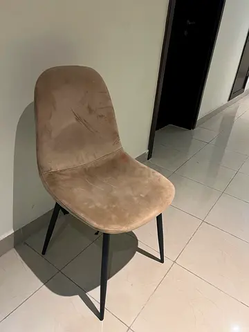 Modern Beige Suede Dining Chair with Black Metal Legs