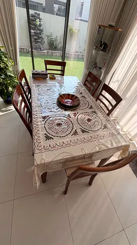 6 seater wooden dining table with chairs