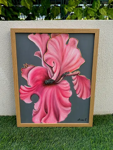 Framed Pink Floral Painting on Canvas by Alina K.