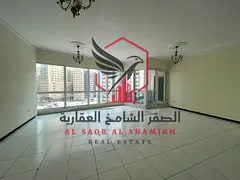 Luxury 3BR apartment for annual rent in Al Majaz 2, free AC, balcony with a stunning view.