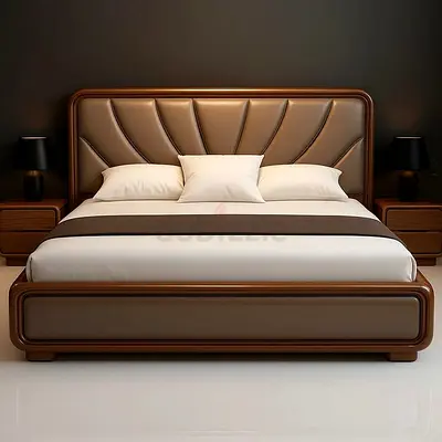 Modern King Size Bed with Upholstered Headboard and Wooden Frame