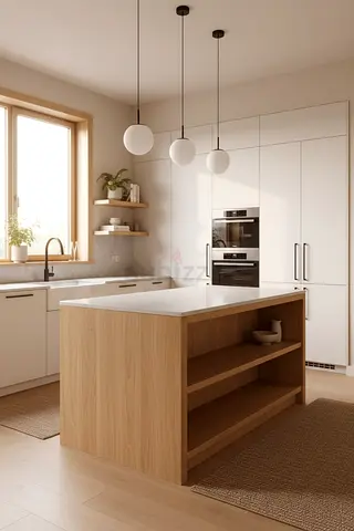 Modern Wooden Kitchen Island with Open Shelves