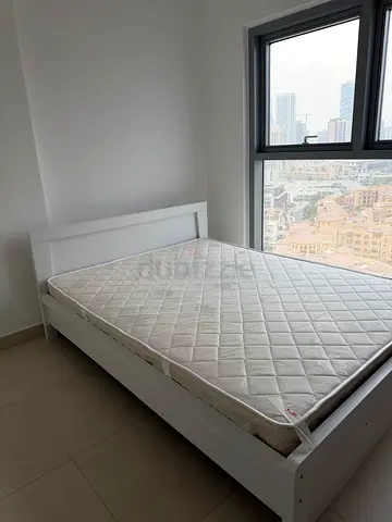 White Wooden Double Bed Frame with Mattress - Good Condition