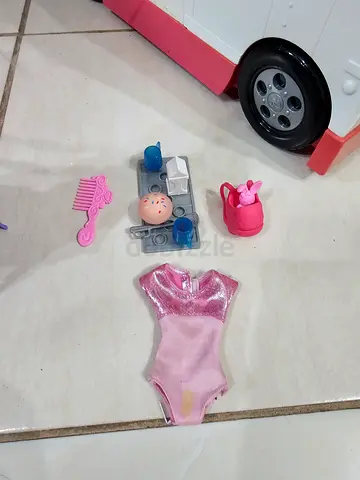 Barbie camper & food truck, 2 barbies, accessories set with outfit, comb and tea set (used)