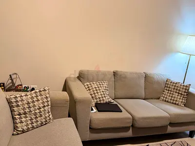 Two Light grey 3-seater plus single with matching armchair - good condition