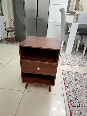 Compact Wooden Bedside Table with Drawer - Walnut Finish