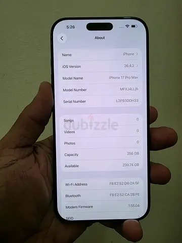 Iphone 17 pro max 256GB with Box charger Dual esim warranty till april 2027 Health 100% cycle 17