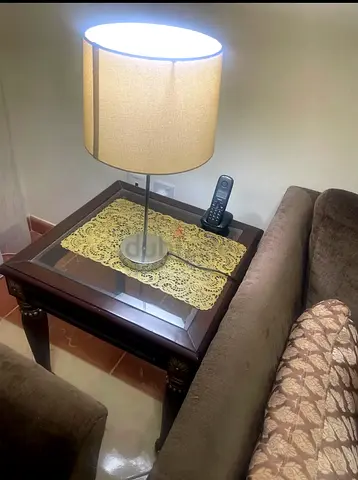 Classic Dark Wood Side Table with Glass Top