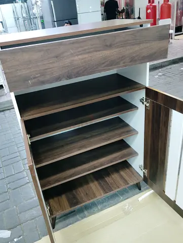 Wooden Shoe Cabinet with Multiple Shelves - Dark Oak Finish