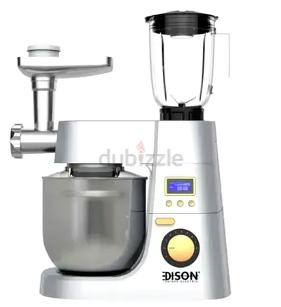 Edison 5-in-1 Stand Mixer with glass jars, steel Blender bowl & Meat Grinder - Silver
