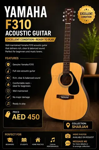 Yamaha F310 Acoustic Guitar – Well Maintained – AED 450