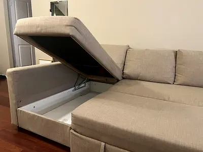 Beige 3-Seater L-Shaped Sofa Bed with Integrated Storage