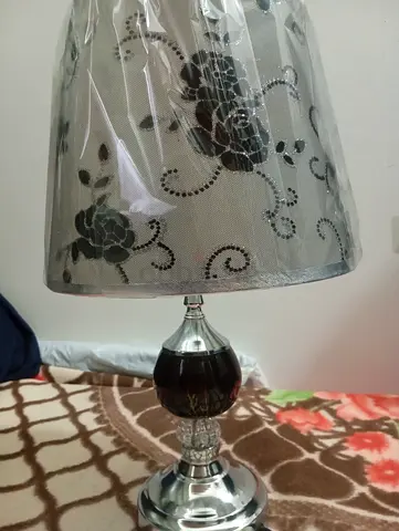 Chrome and Black Decorative Table Lamp with Floral Shade