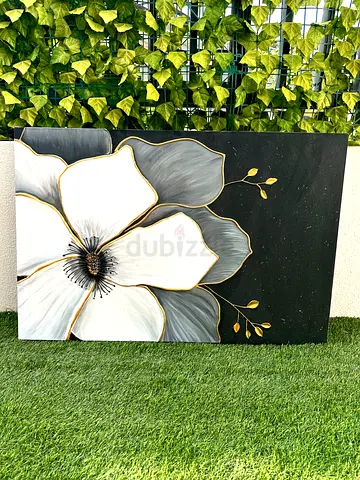 Large Hand-Painted Floral Canvas Wall Art - Neutral Tones