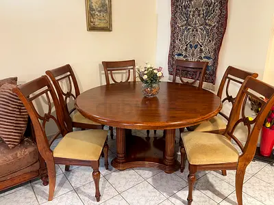 Solid Wood Round Dining Table with 6 Chairs - Classic Design