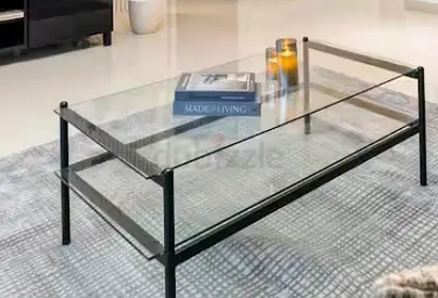 Modern Glass Coffee Table with Metal Frame