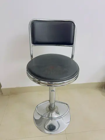 Adjustable Chrome Bar Stool with Backrest - Black Vinyl Seat