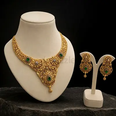 Emerald Noor Heritage Gold Necklace & Earrings Set