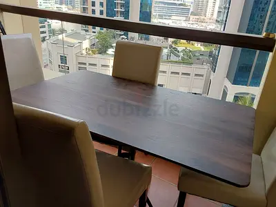 Wooden Dining Table with 4 Upholstered Chairs - Good Condition