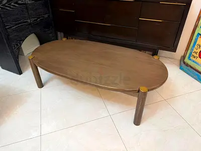 CB2 Mid-century Oval Wooden Coffee Table with Brass Accents