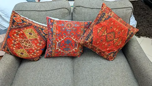 Set of 3 Decorative Kilim Cushion Covers - Warm Red Geometric Pattern