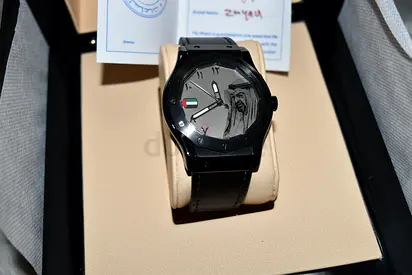 Black Men's Wristwatch with Emirati Design on Dial