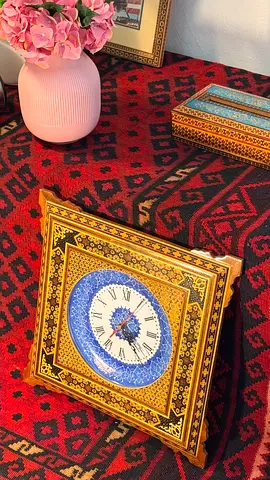 Handcrafted Persian Marquetry Table Clock - Inlaid Khatam Design