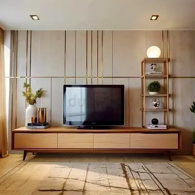 Modern Wooden Entertainment Center with Drawers