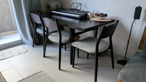 Four Seater Dining Table Set, Black – 180 × 90 cm