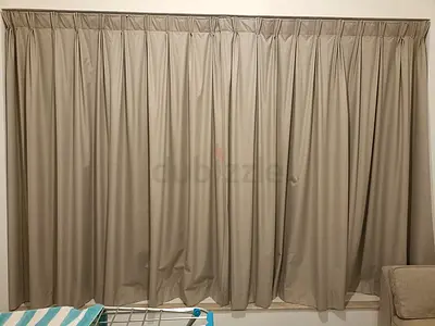 Full-length Beige Curtains with Pleated Header - Ready to Hang