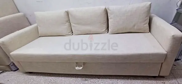 Comfortable 3 Seater Sofa Bed in Beige Fabric