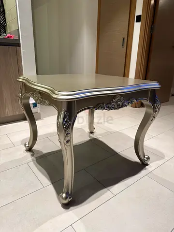 Ornate Silver Coffee Table with Carved Legs - Good Condition