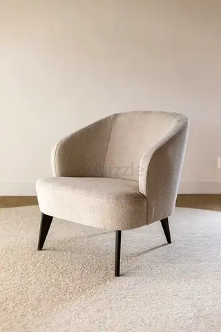 Beige Upholstered Accent Club Chair with Black Legs