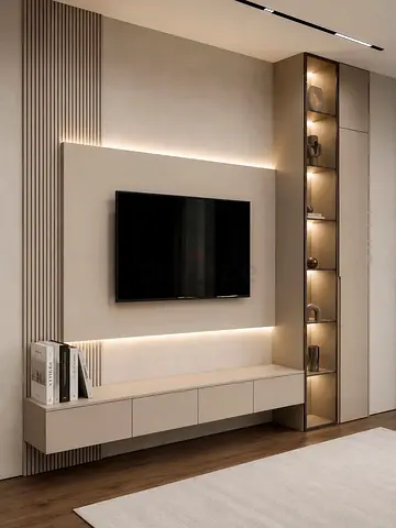 Modern Wall-Mounted Entertainment Unit with Built-in Shelves